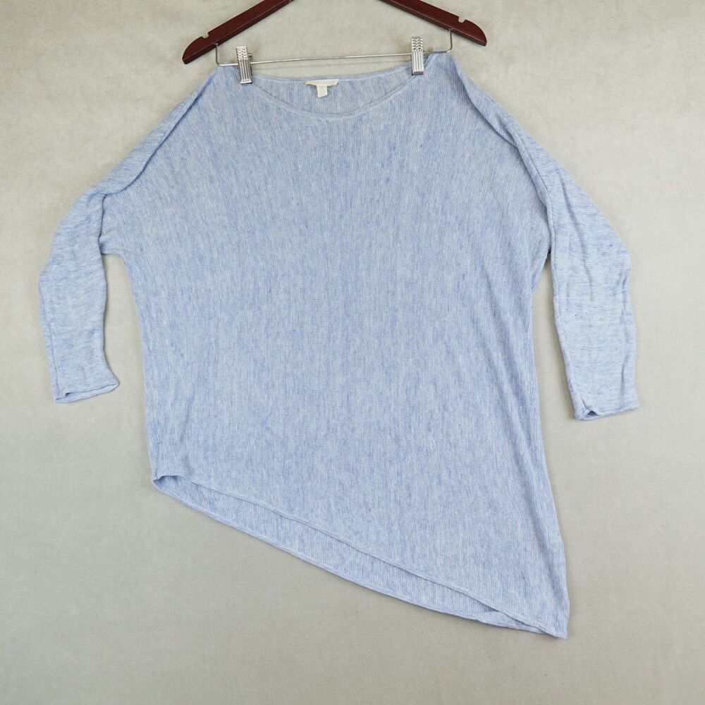 Eileen Fisher Top Linen Knit Long Sleeve Flowy Asymmetrical Hem Size Large